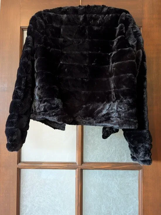 Faux fur cropped jacket - Black - Small - Picture 2 of 5